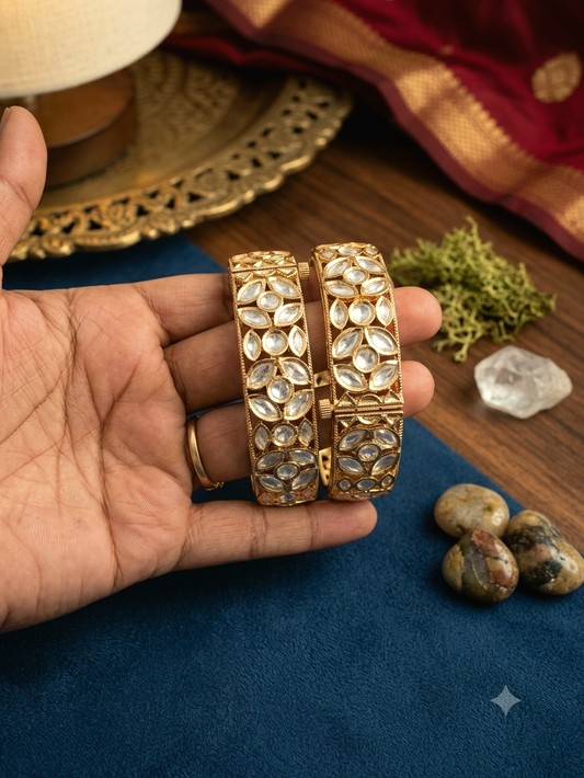 Statement Moissanite Kundan Screw Openable Bangles - Pair )