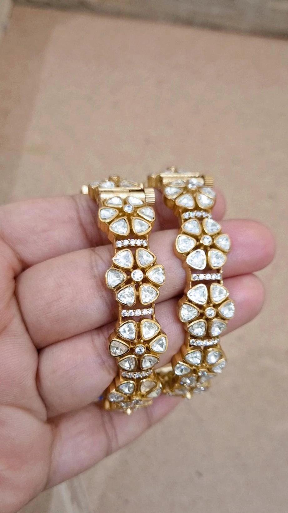 Signature Mohini Polki Moissanite Screw Openable  Bangles - Pair