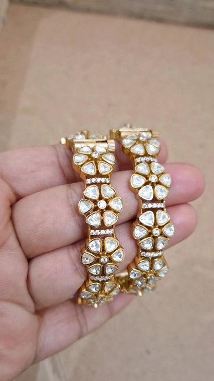 Signature Mohini Polki Moissanite Screw Openable  Bangles - Pair