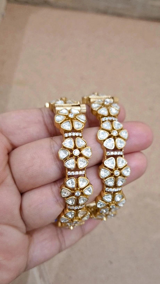 Signature Mohini Polki Moissanite Screw Openable  Bangles - Pair