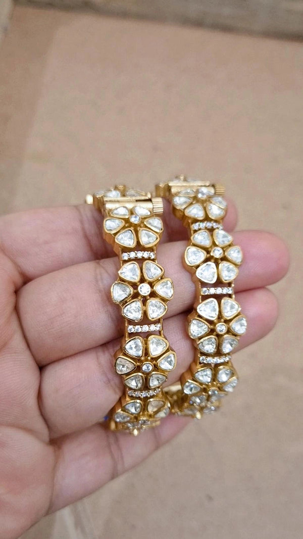 Signature Mohini Polki Moissanite Screw Openable  Bangles - Pair