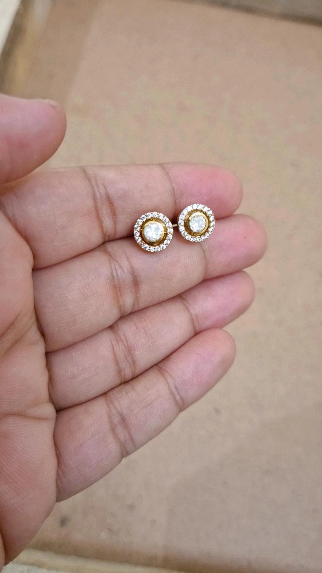 Solitaire Moissanite Polki Small Stud Earrings