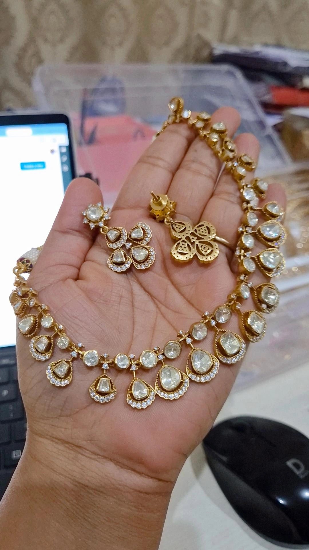 Signature Real Moissanite Polki Necklace Set