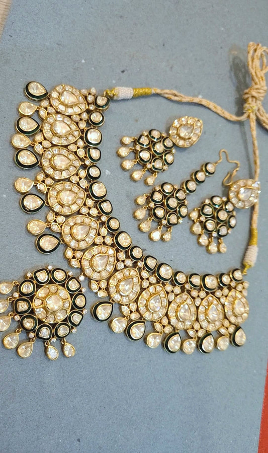 Madhuri Statement Moissanite Polki Pearl Choker Earrings Maangtikka Set