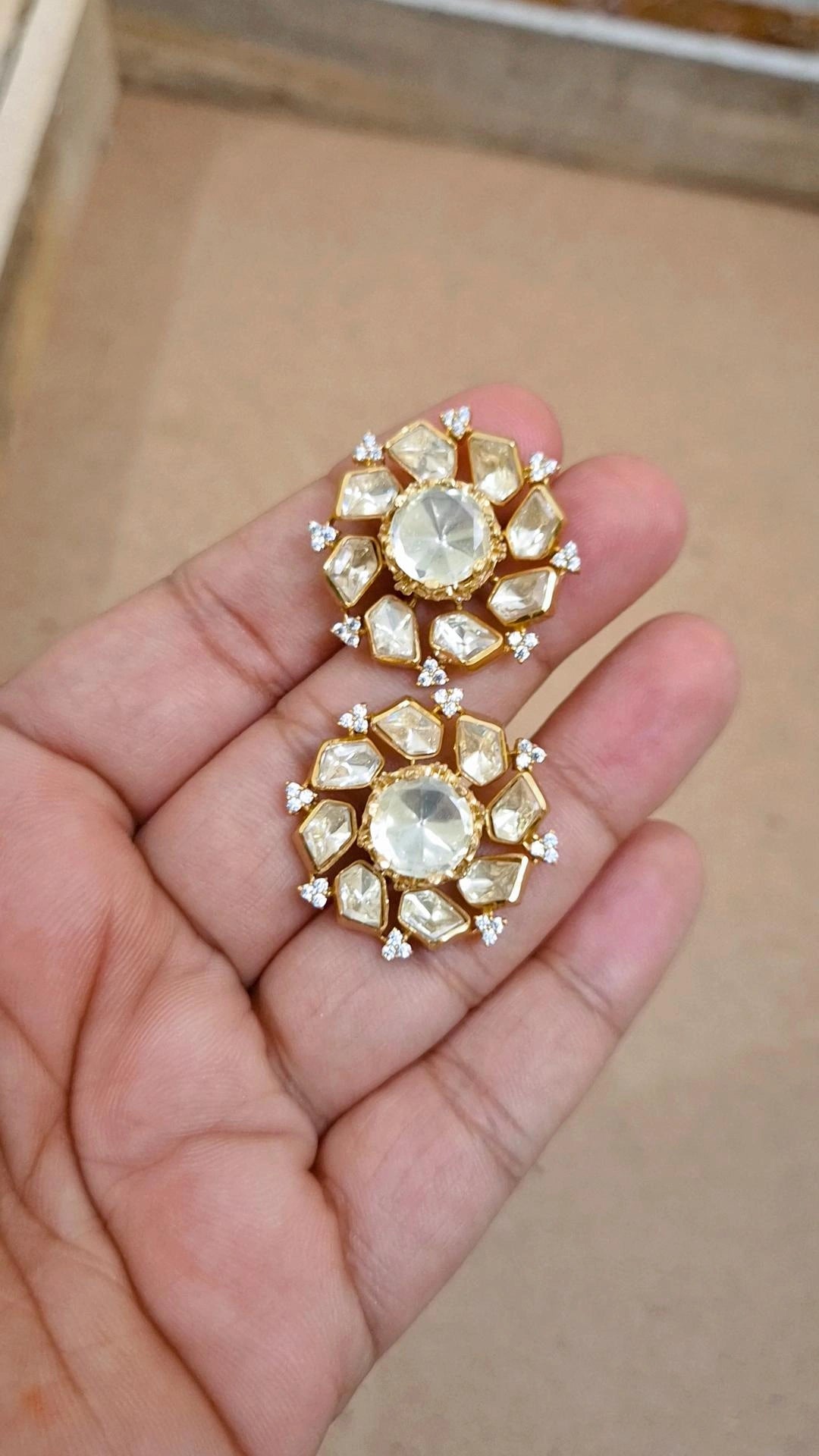 Signature Moissanite Polki Stud Earrings