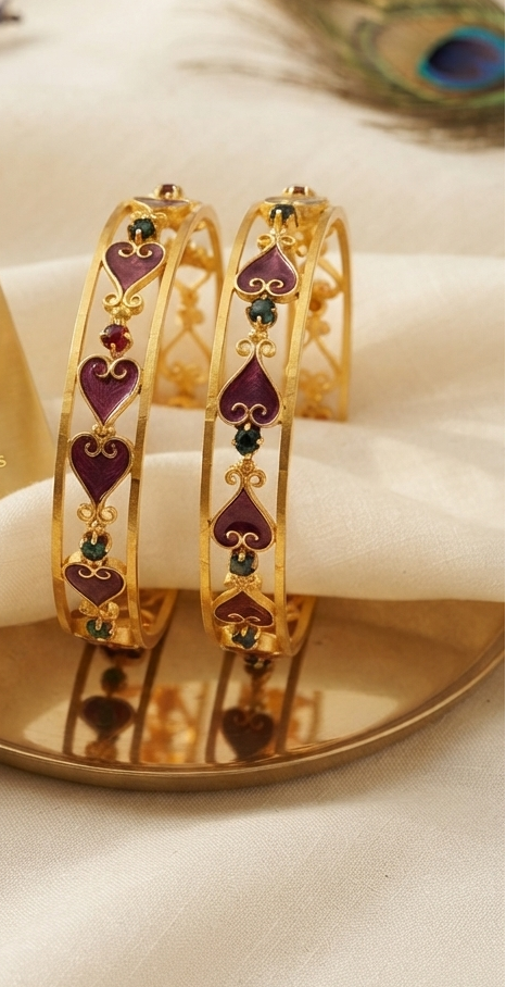 Set Of 2 Gold Plated Heart Designed Meenakari Bangles